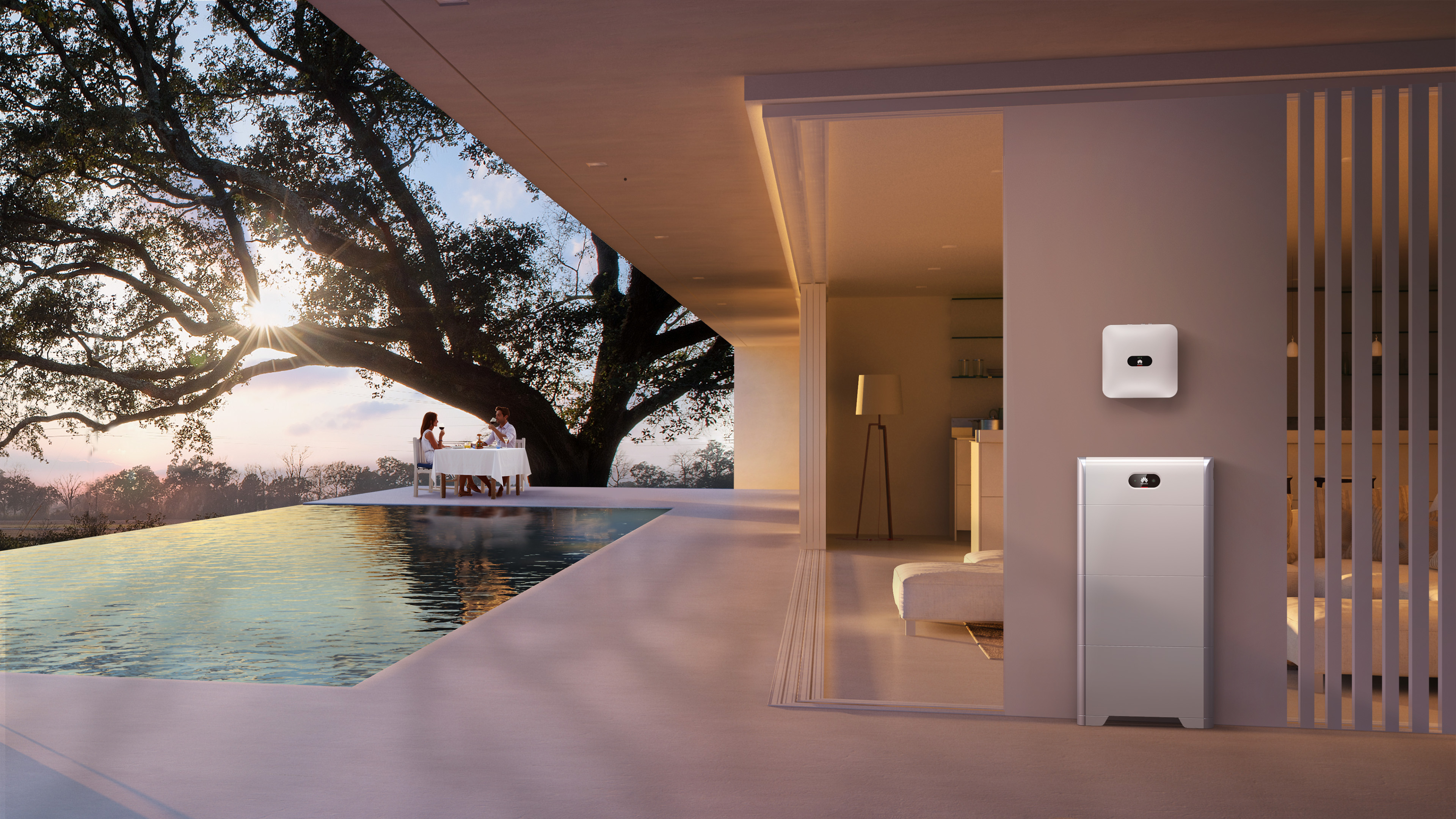 Sistema de energía solar con batería e inversor Huawei en una residencia